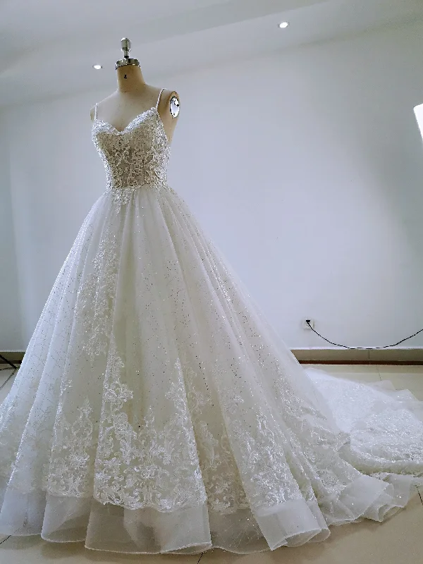 Beautiful Handmade Straps Lace Tulle Wedding Dress, Long Bridal Gown