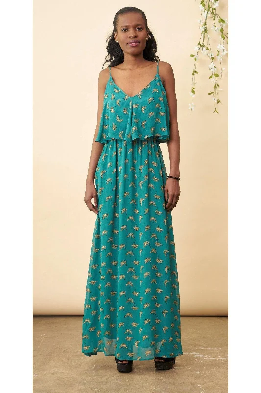 Ginkgo 'Cropped' Maxi Dress in Emerald + Gold