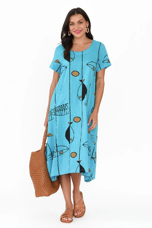 Lula Blue Sea Linen Cotton Dress