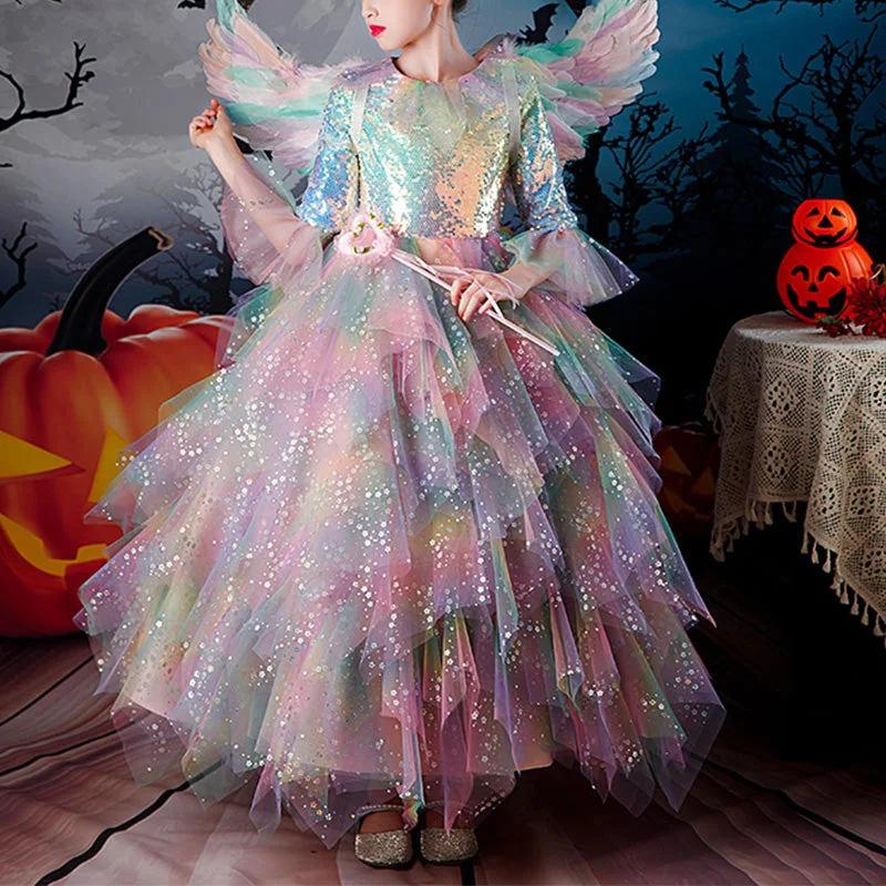 Baby Girl Dress Children Pageant Colorful Mesh Fluffy Halloween Performance Princess Dress