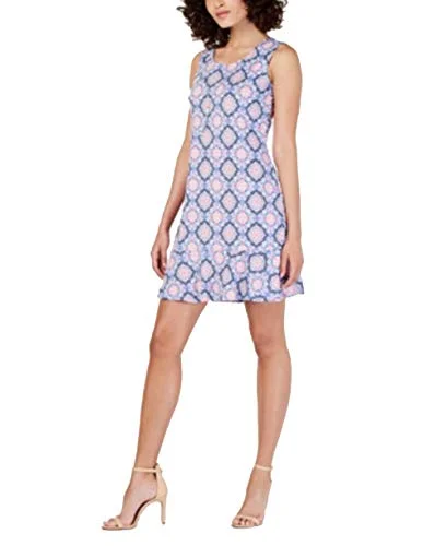 Petite Printed Flounce-Hem Dress & Necklace