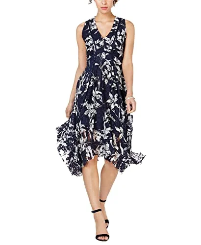 Printed Lace Handkerchief-Hem Dress