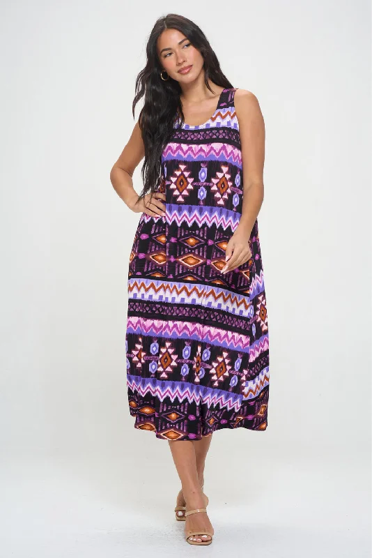 Plus Size Print Tank Long Dress Sleeveless- 7000BN-TXP1-W407